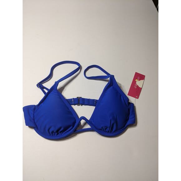 Xhilaration‎ Bikini Top Blue S Peek A Boo Front Keyhole Swimsuit Beach Underwire - Picture 1 of 9